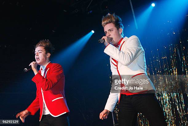 John Grimes and Edward Grimes of Jedward perform at G-A-Y on January 30, 2010 in London, England.