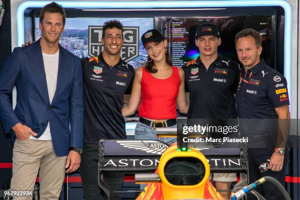 Tom Brady, Paulina Vega, Daniel Ricciardo, model Bella Hadid, Max Verstappen, DJ Martin Solveig, Christian Horner and Dan Carter are seen during the...