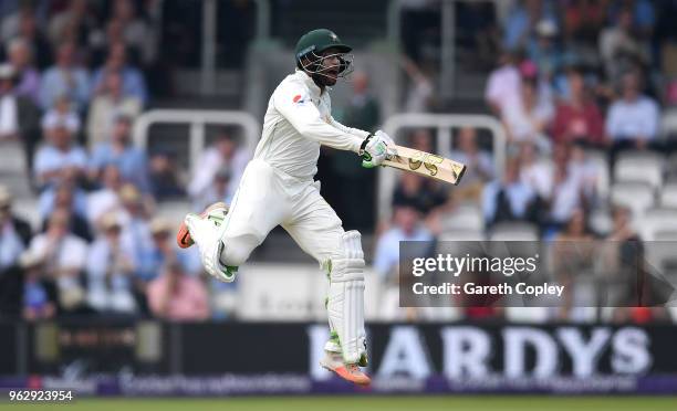 Imam-ul-Haq of Pakistan celebrates winning the 1st NatWest Test match at Lord's Cricket Ground on May 27, 2018 in London, England.