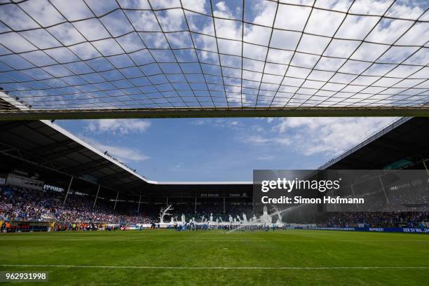 General view during the Third League Playoff Leg 2 match between SV Waldhof Mannheim and KFC Uerdingen at Carl-Benz-Stadium on May 27, 2018 in...