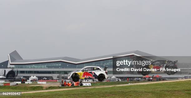 Sebastien Loeb chases Mattias Ekstrom in qualifying during day three of the 2018 FIA World Rallycross Championship at Silverstone, Towcester.