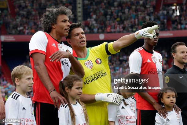 Pierre van Hooijdonk, Patrick Lodewijks, Terence Kongolo during the Dirk Kuyt Testimonial at the Feyenoord Stadium on May 27, 2018 in Rotterdam...