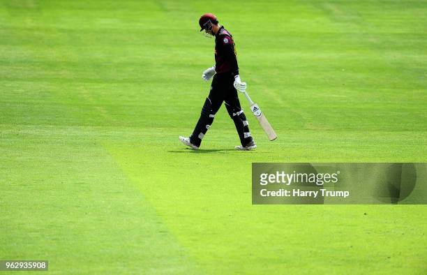 Tom Banton of Somerset walks off after being dismissed during the Royal London One-Day Cup match between Somerset and Middlesex at The Cooper...