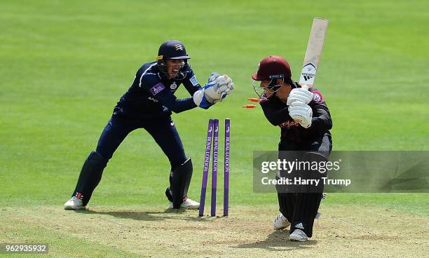 Tom Banton of Somerset is stumped by John Simpson of Middlesex during the Royal London One-Day Cup match between Somerset and Middlesex at The Cooper...