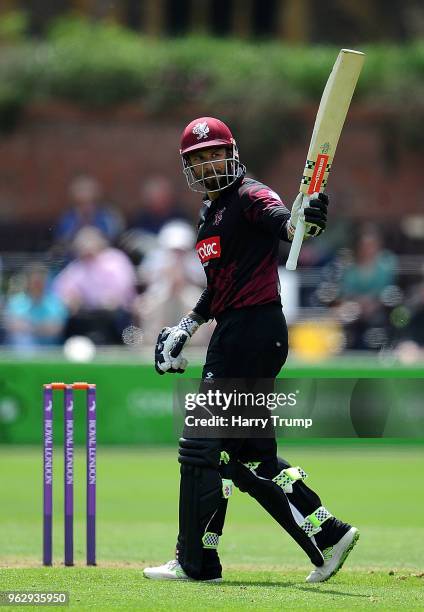 Peter Trego of Somerset celebrates his half century during the Royal London One-Day Cup match between Somerset and Middlesex at The Cooper Associates...