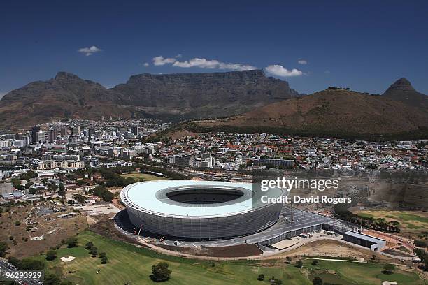 An aerial view of the Green Point Stadium which will host matches in the FIFA 2010 World Cup, on the January 26, 2010 in Cape Town, South Africa.