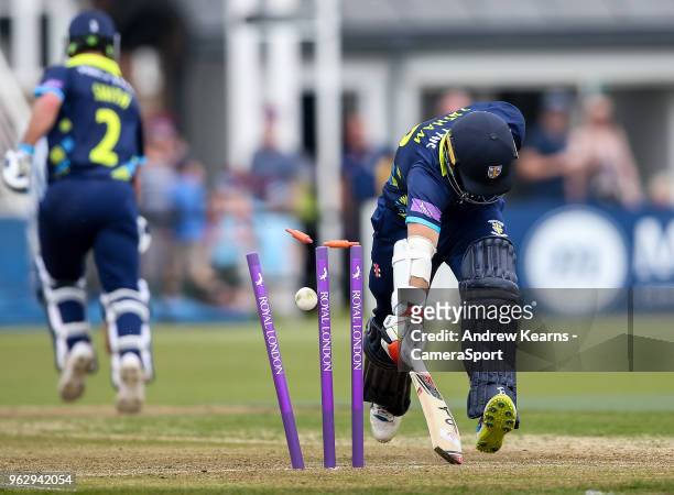 Durham's Tom Latham survives a run out attempt during the Royal London One Day Cup match between Northamptonshire and Durham at The County Ground on...