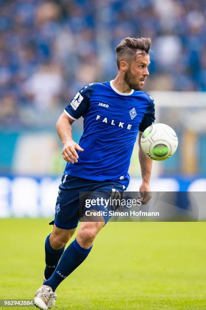 W01 of Mannheim controls the ball during the Third League Playoff Leg 2 match between SV Waldhof Mannheim and KFC Uerdingen at Carl-Benz-Stadium on...