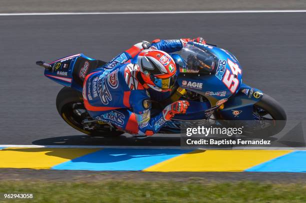 Mattia Pasini of Italtrans Racing Team during the Moto 2 Grand Prix de France at Circuit Bugatti on May 20, 2018 in Le Mans, France.