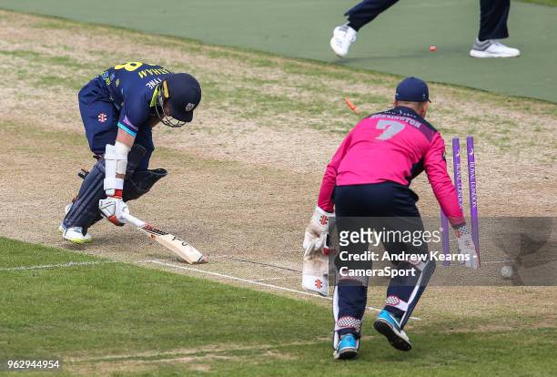 Durham's Tom Latham survives a run out attempt during the Royal London One Day Cup match between Northamptonshire and Durham at The County Ground on...