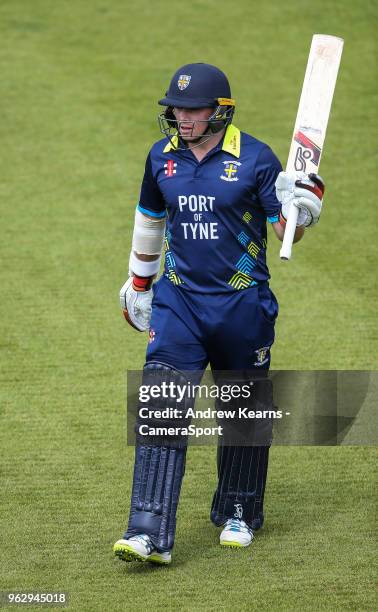 Durham's Tom Latham acknowledges the applause at the end of his innings of 86 runs during the Royal London One Day Cup match between Northamptonshire...