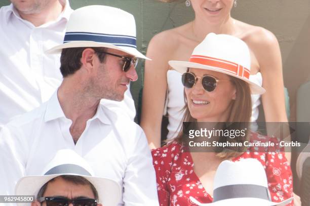 James Matthews and Pippa Middleton are seen at Roland Garros on May 27, 2018 in Paris, France.