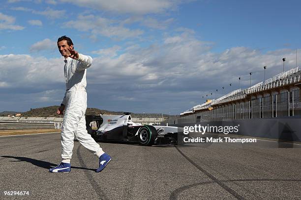 Pedro de la Rosa of Spain attends the unveiling of the new BMW Sauber C29 at the Ricardo Tormo circuit on January 31, 2010 in Valencia, Spain.