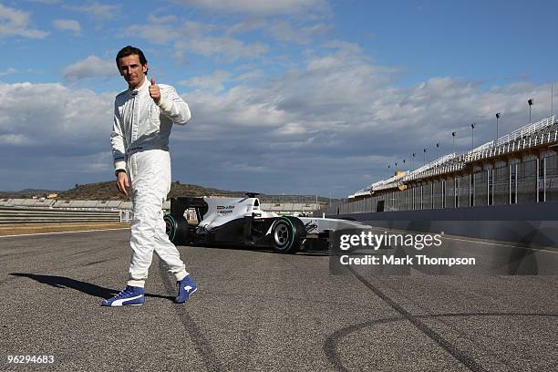 Pedro de la Rosa of Spain attends the unveiling of the new BMW Sauber C29 at the Ricardo Tormo circuit on January 31, 2010 in Valencia, Spain.