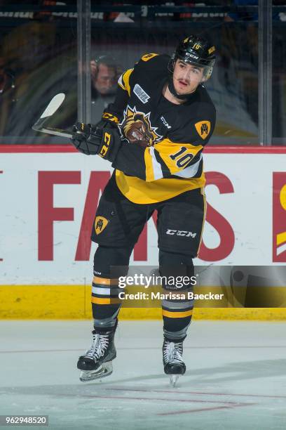 Nicholas Caamano of Hamilton Bulldogs warms up against the Acadie-Bathurst Titan at Brandt Centre - Evraz Place on May 22, 2018 in Regina, Canada.