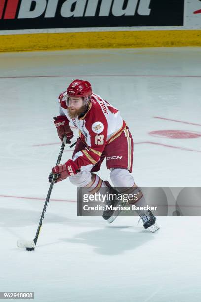 Adam Holwell of Acadie-Bathurst Titan skates with the puck against the Hamilton Bulldogs at Brandt Centre - Evraz Place on May 22, 2018 in Regina,...