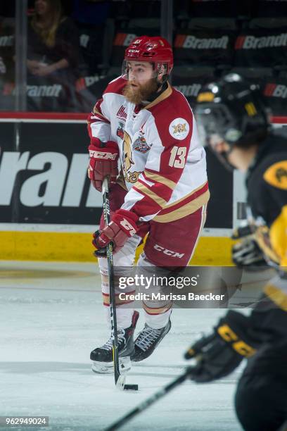 Adam Holwell of Acadie-Bathurst Titan skates with the puck against the Hamilton Bulldogs at Brandt Centre - Evraz Place on May 22, 2018 in Regina,...