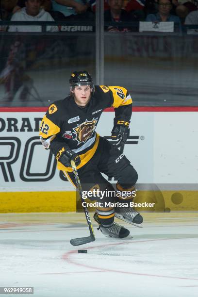 Benjamin Gleason of Hamilton Bulldogs skates against the Acadie-Bathurst Titan at Brandt Centre - Evraz Place on May 22, 2018 in Regina, Canada.