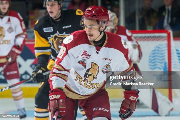 German Rubtsov of Acadie-Bathurst Titan skates against the Hamilton Bulldogs at Brandt Centre - Evraz Place on May 22, 2018 in Regina, Canada.