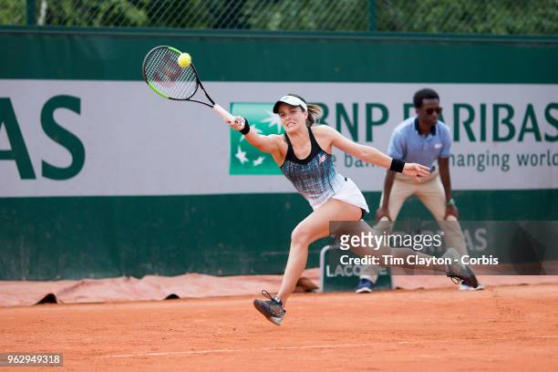 French Open Tennis Tournament - Nicole Gibbs of the United States in action during her loss to Veronika Kudermetova of Russia during the 2017 French...