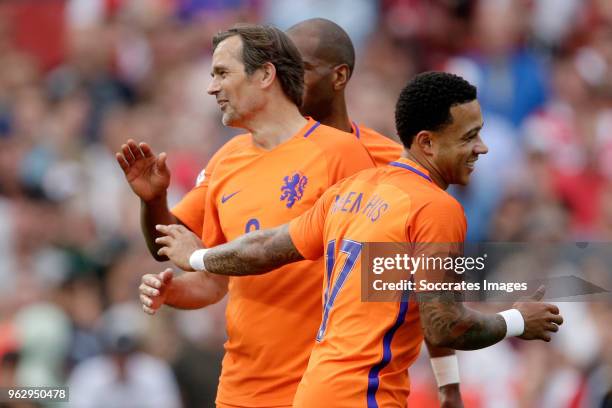 Phillip Cocu, Ryan Babel, Memphis Depay during the Dirk Kuyt Testimonial at the Feyenoord Stadium on May 27, 2018 in Rotterdam Netherlands