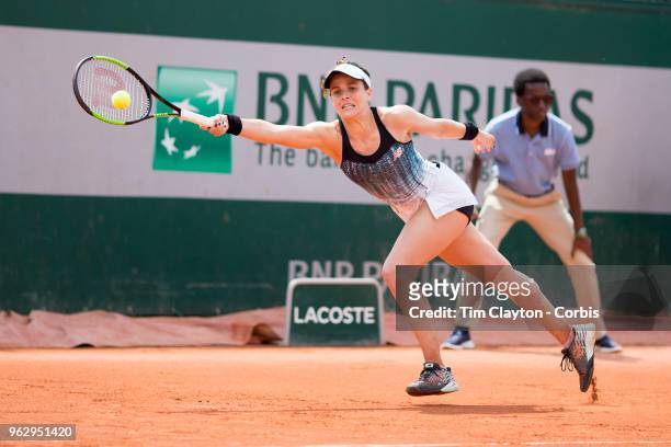 French Open Tennis Tournament - Nicole Gibbs of the United States in action during her loss to Veronika Kudermetova of Russia during the 2017 French...