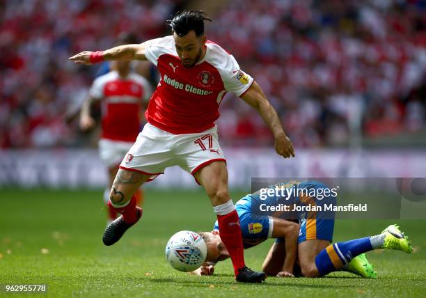 Richie Towell of Rotherham United evades Alex Rodman of Shrewsbury Town during the Sky Bet League One Play Off Final between Rotherham United and...