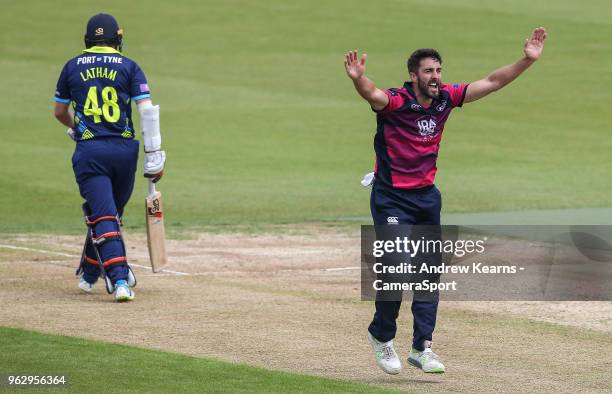 Durham's Tom Latham survives an appeal from Northants Steelbacks' Ben Sanderson during the Royal London One Day Cup match between Northamptonshire...