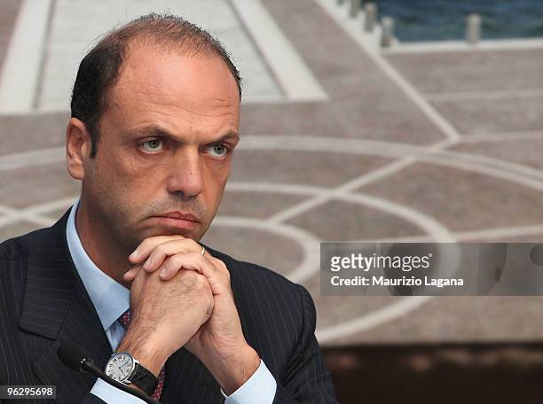 Italian Justice Minister Angelino Alfano attends a press conference after Council Of Minister at the Palazzo della Prefettura on January 28, 2010 in...