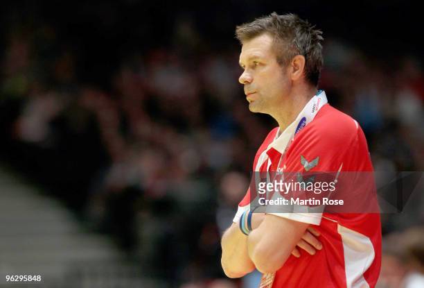 Bogdan Wenta, head coach of Poland reacts during the Men's Handball European place 3 match between Iceland and Poland at the Stadthalle on January...