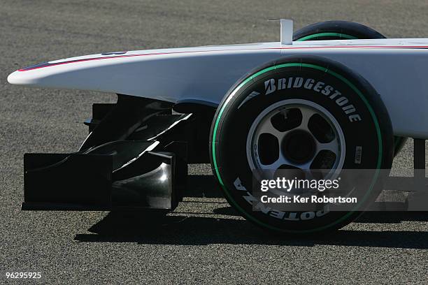 The new BMW Sauber C29 is unveiled at the Ricardo Tormo circuit on January 31, 2010 in Valencia, Spain.