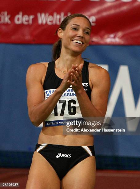 Lolo Jones of USA wins the woman 60 metres hurdles final during the 26th BW-Bank-Meeting at the Europahalle on January 31, 2010 in Karlsruhe, Germany.