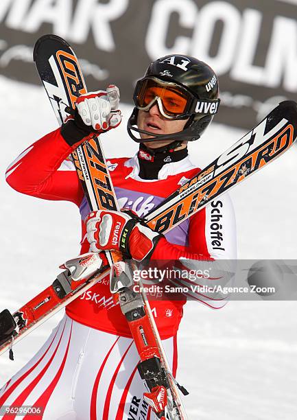 Reinfried Herbst of Austria takes 1st place during the Audi FIS Alpine Ski World Cup Men's Slalom on January 31, 2010 in Kranjska Gora, Slovenia.