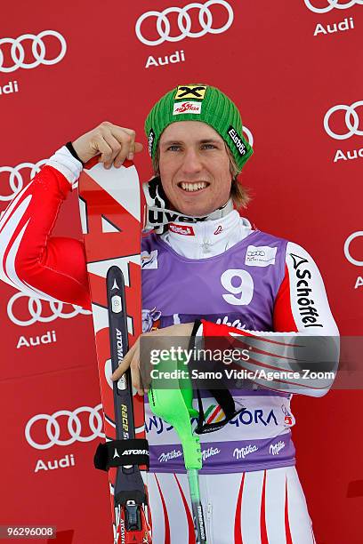 Marcel Hirscher of Austria takes 2nd place during the Audi FIS Alpine Ski World Cup Men's Slalom on January 31, 2010 in Kranjska Gora, Slovenia.