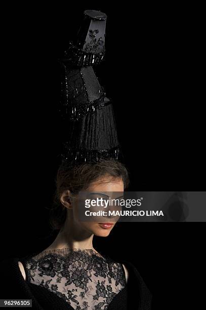 Model presents a creation by designer Samuel Cirnansck as part of the 2010-2011 Fall-Winter collections of the Sao Paulo Fashion Week, in Sao Paulo,...