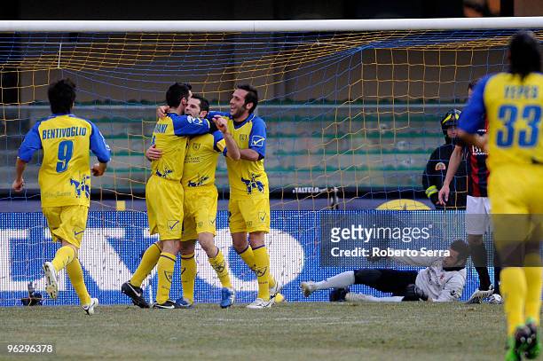 Sergio Pellissier of Chievo celebrate during the Serie A match between Chievo and Bologna at Stadio Marc'Antonio Bentegodi on January 31, 2010 in...