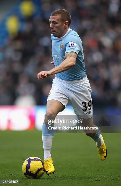 Craig Bellamy of Manchester City in action during the Barclays Premier League match between Manchester City and Portsmouth at the City of Manchester...