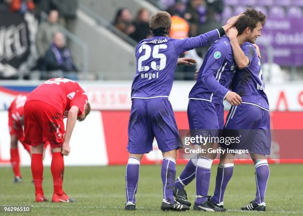 Oliver Stang of Osnabrueck celebrates the 1:0 victory after the Third Liga match between VfL Osnabrueck and Kickers Offenbach at Osnatel Arena on...