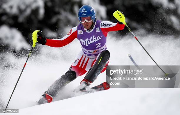 Benjamin Raich of Austria skis during the Audi FIS Alpine Ski World Cup Men's Slalom on January 31, 2010 in Kranjska Gora, Slovenia.
