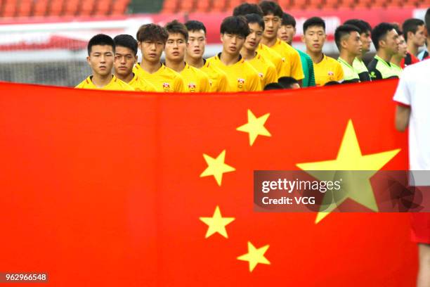 Players of China line up before the 2018 Panda Cup International Youth Football Tournament between China U19 National Team and Uruguay U19 National...