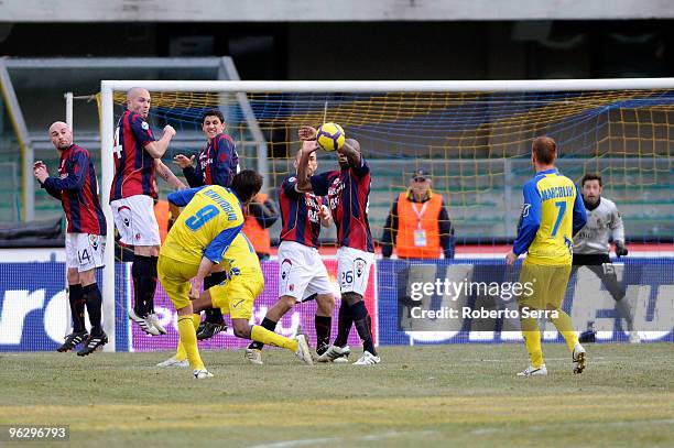 Simone Bentivoglio of Chievo Verona in action during the Serie A match between Chievo and Bologna at Stadio Marc'Antonio Bentegodi on January 31,...