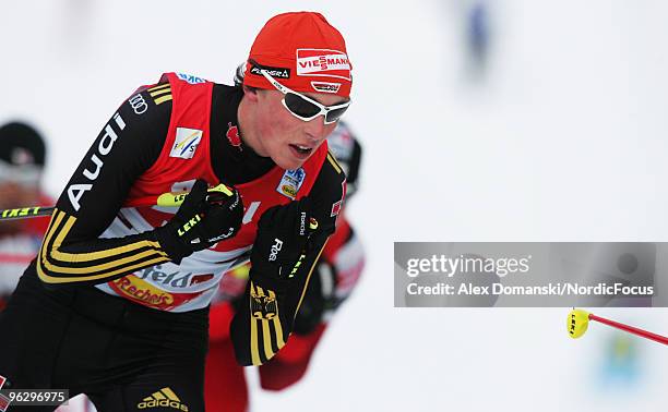 Eric Frenzel of Germany competes in the Gundersen 10km Cross Country event during day two of the FIS Nordic Combined World Cup on January 31, 2010 in...