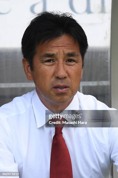 Hiroki Shibuya,coach of Roasso Kumamoto looks on prior to the J.League J2 match between JEF United Chiba and Roasso Kumamoto at Fukuda Denshi Arena...