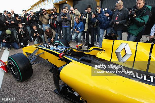 The new Renault R30 is unveiled at the Ricardo Tormo circuit on January 31, 2010 in Valencia, Spain.