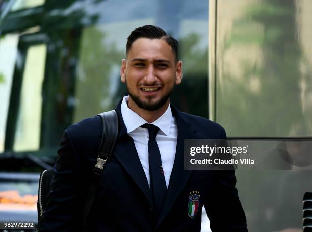 Gianluigi Donnarumma of Italy departs to San Gallo on May 27, 2018 in Florence, Italy.