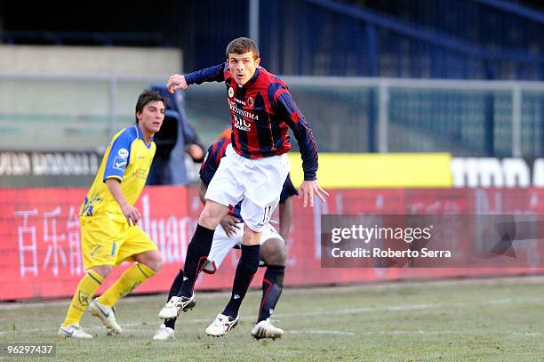 Davide Succi of Bologna in action during the Serie A match between Chievo and Bologna at Stadio Marc'Antonio Bentegodi on January 31, 2010 in Verona,...