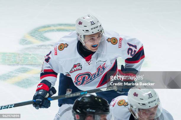 Nick Henry of Regina Pats skates against the Acadie-Bathurst Titan at Brandt Centre - Evraz Place on May 20, 2018 in Regina, Canada.