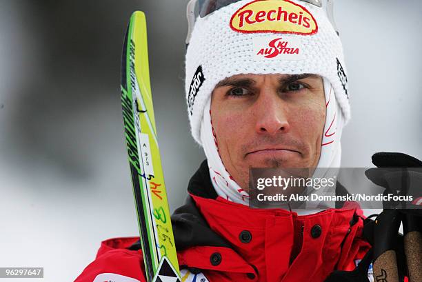 Felix Gottwald of Austria looks on after the Gundersen Ski Jumping HS 100/10km Cross Country event during day two of the FIS Nordic Combined World...