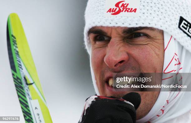 Felix Gottwald of Austria looks on after the Gundersen Ski Jumping HS 100/10km Cross Country event during day two of the FIS Nordic Combined World...