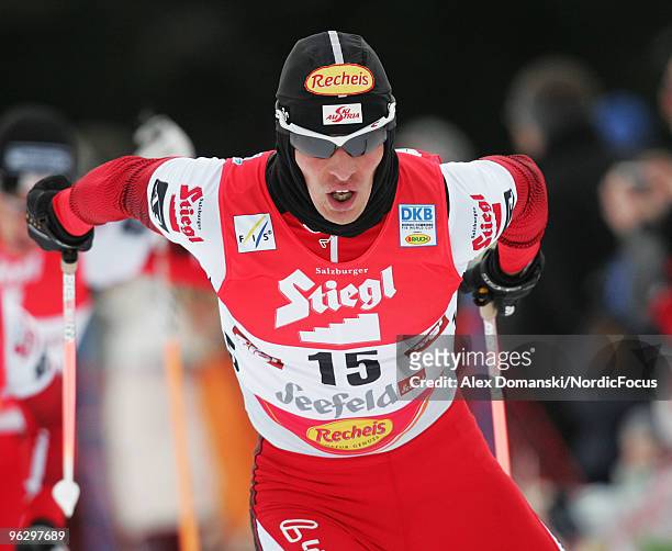 Felix Gottwald of Austria competes in the Gundersen 10km Cross Country event during day two of the FIS Nordic Combined World Cup on January 31, 2010...